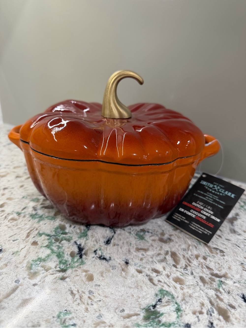 Pumpkin-Shaped Ceramic Casserole in Rich Orange with Gold Stem